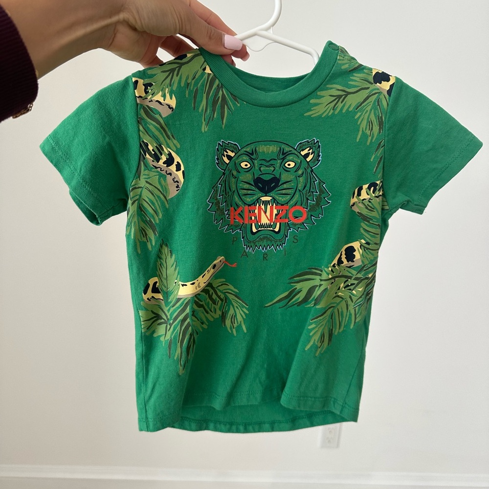 Kenzo Green Short Sleeve Tee with Metallic Tiger Motif